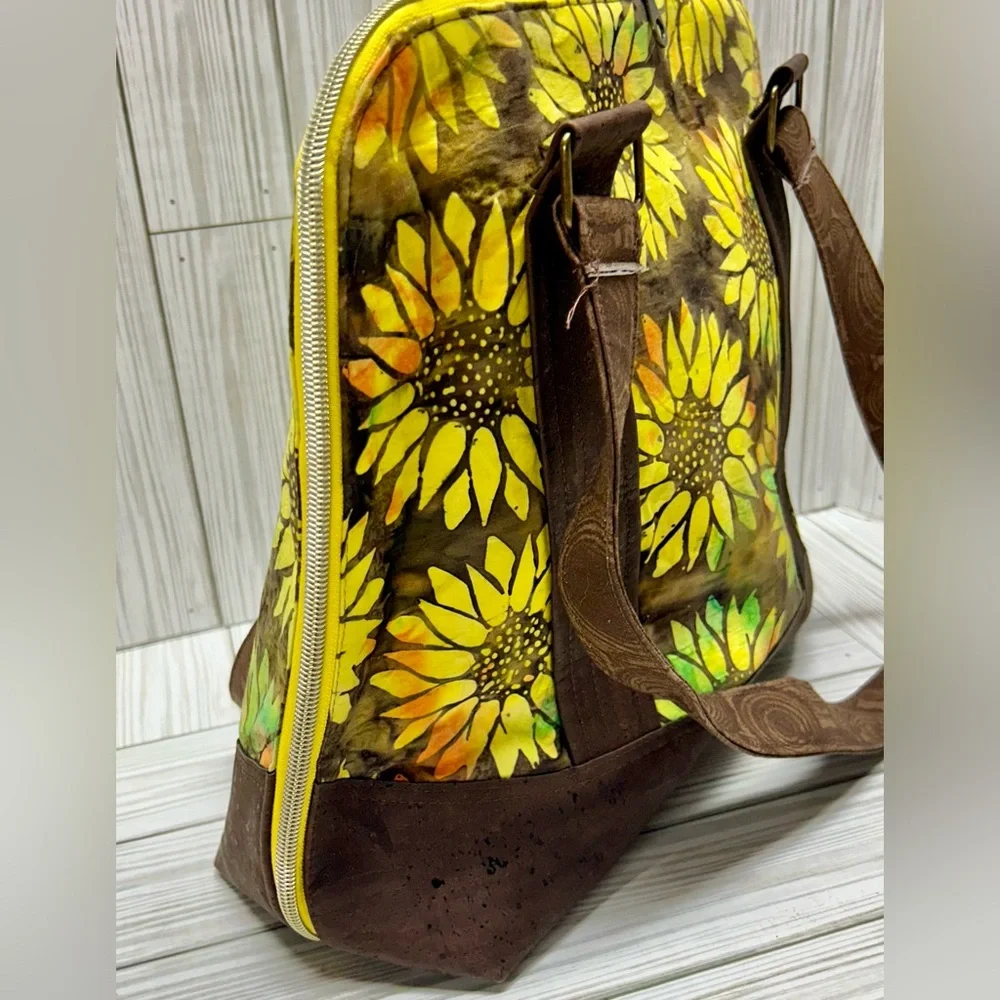 Sunflower Handbag Purse Handmade Double Handles Yellow Brown 11" x 14" - Picture 3 of 6